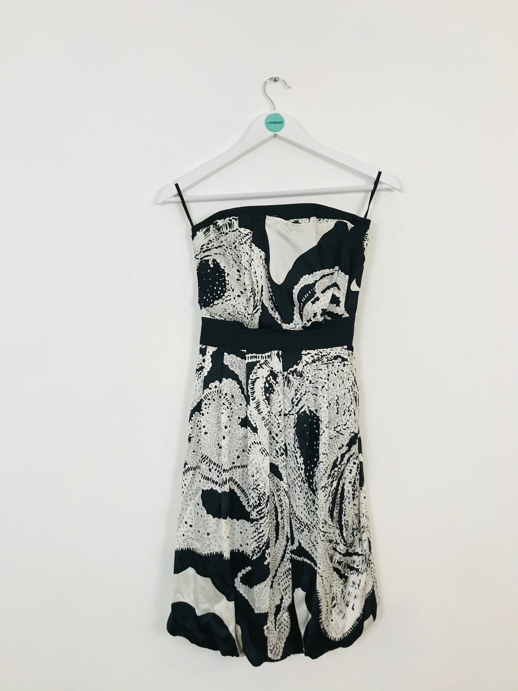 Reiss NWT Women’s Silk Strapless A-Line Dress | UK6 | Black and White