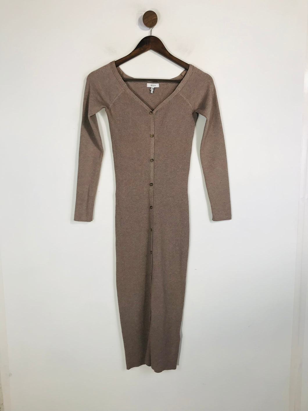 Reiss Women's Knit Ribbed Bodycon Dress | XS UK6-8 | Brown
