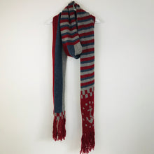 Load image into Gallery viewer, Evisu Mens Lambs Wool Long Striped Scarf | One Size | Grey Maroon
