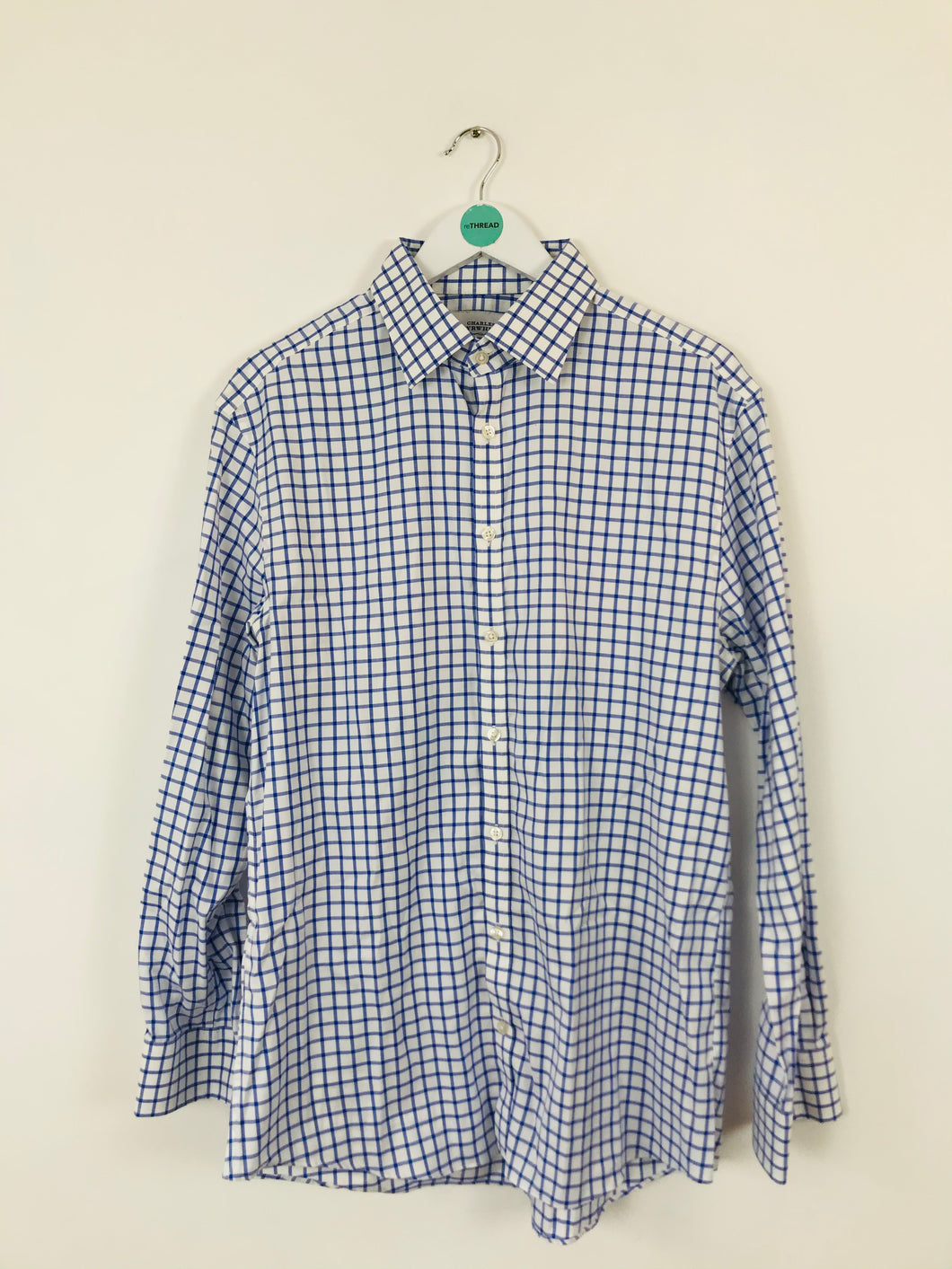 Charles Tyrwhitt Men’s Check Long Sleeve Extra Slim Fit Shirt | 42 XL | Blue