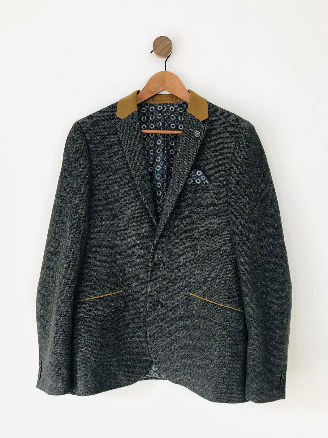 B & G Men’s Slim Fit Tweed Blazer Jacket | 40R | Grey