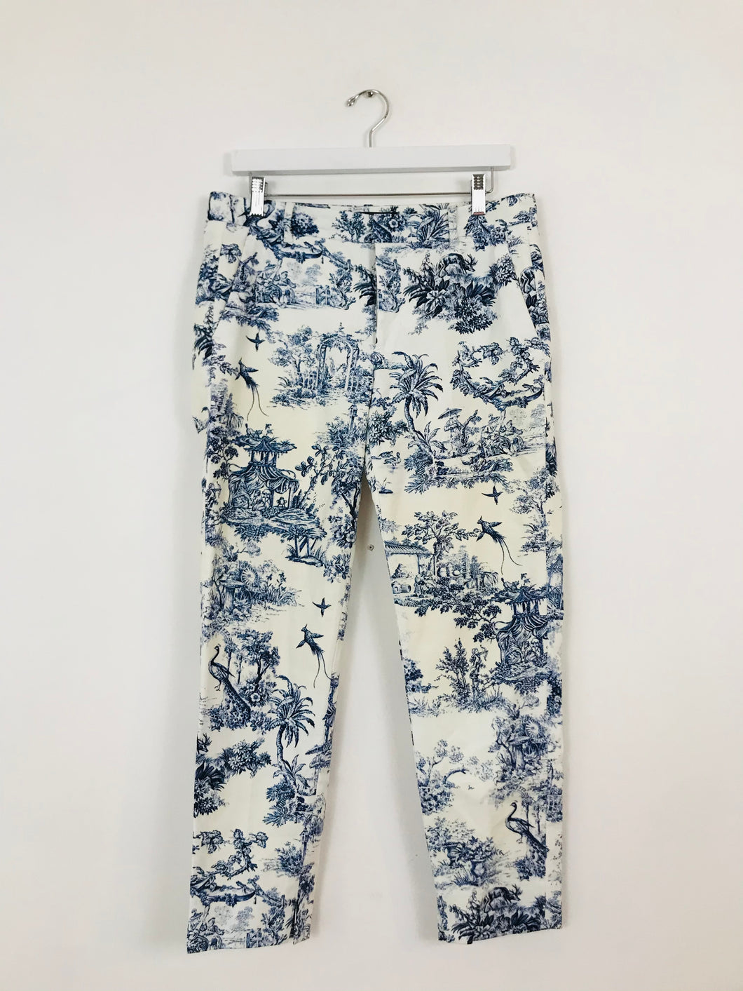 Zara Women’s Printed Skinny Trousers | 38 UK10 | White Blue