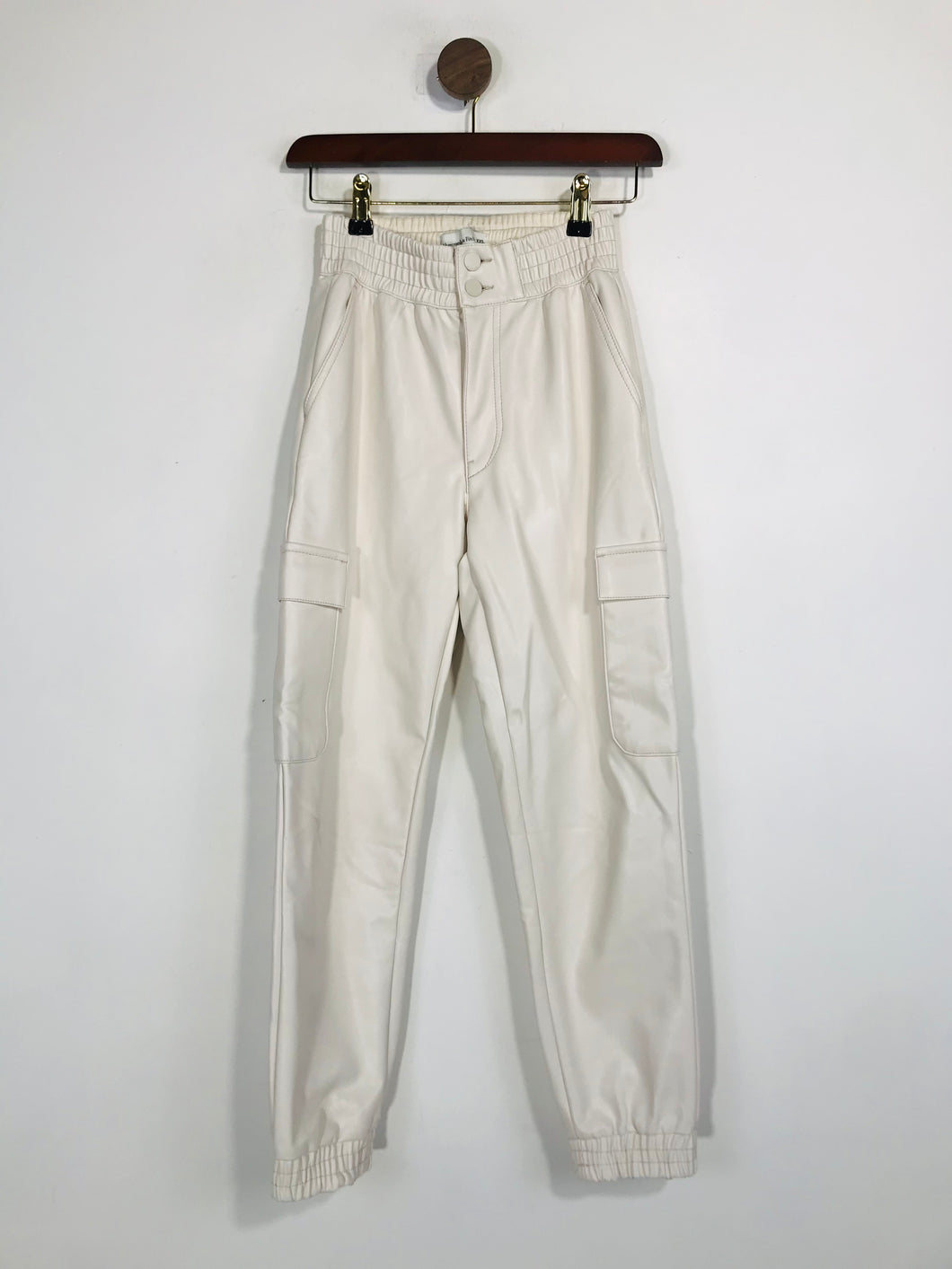 Abercrombie & Fitch Women’s Faux Leather Joggers Casual Trousers | XXS | Beige