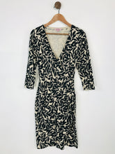 Load image into Gallery viewer, Phase Eight Women&#39;s Leaf Print Knit Wrap Dress | UK12 | Black
