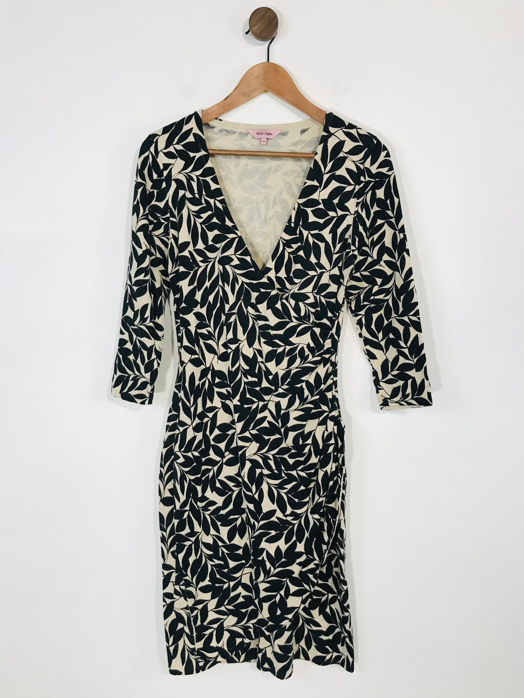 Phase Eight Women's Leaf Print Knit Wrap Dress | UK12 | Black
