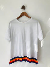 Load image into Gallery viewer, Zara Women’s Rainbow Knit Frill Hem T-Shirt | M UK10-12 | White
