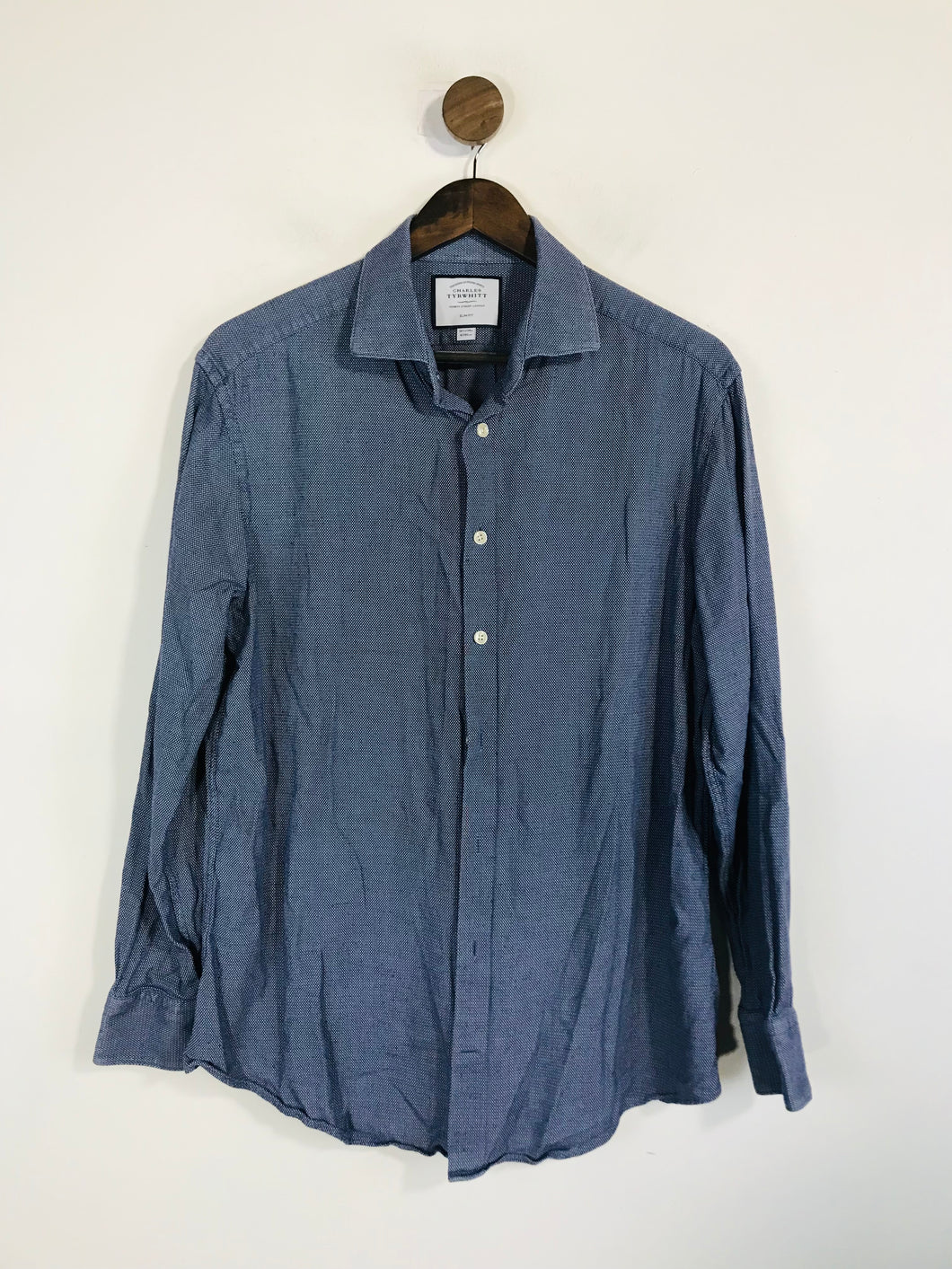 Charles Tyrwhitt Men's Cotton Polka Dot Button-Up Shirt | 16.5 42 | Blue