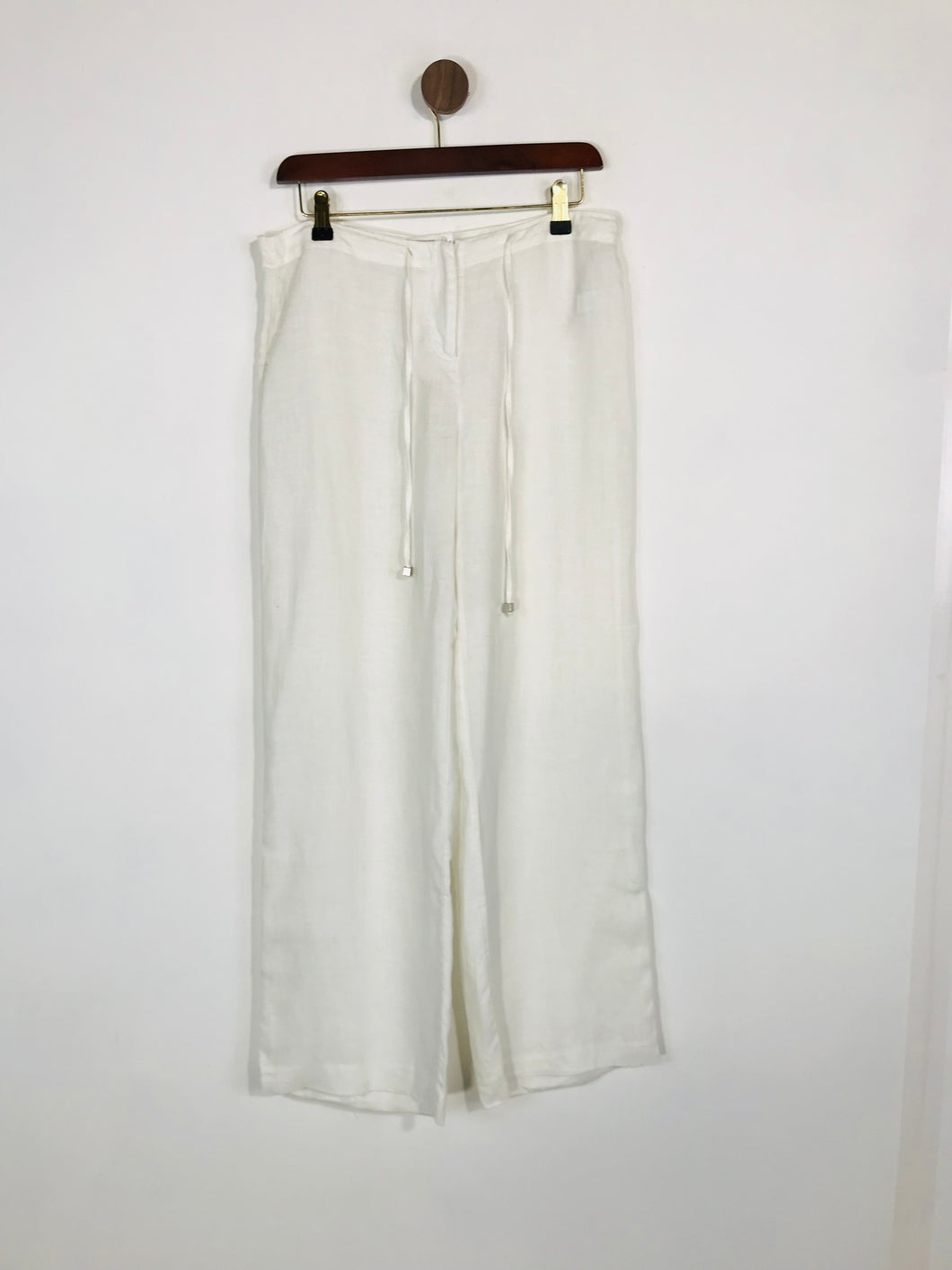 Oasis Women's Linen Loose Leg Chinos Trousers | UK10 | White