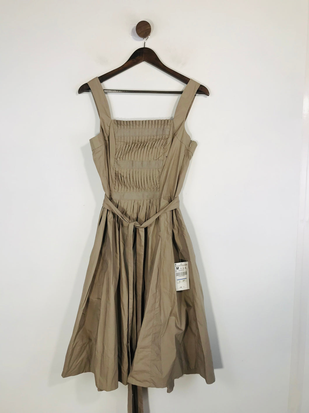 Zara Women's Cotton Pleated A-Line Dress NWT | M UK10-12 | Grey