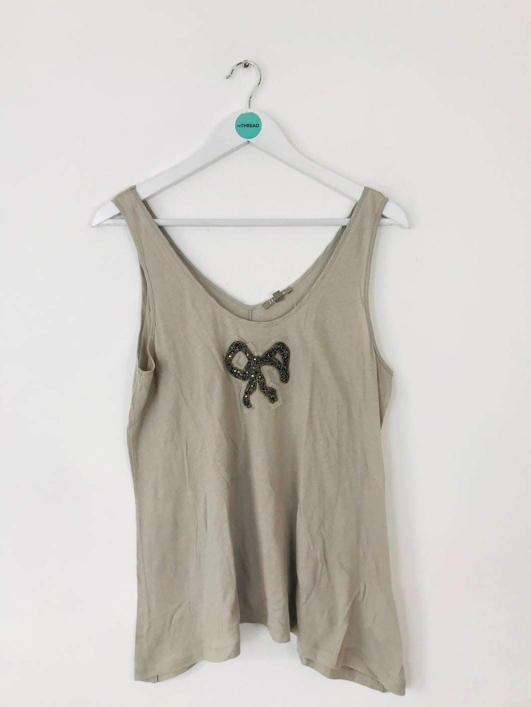 Jigsaw Women’s Embroidered Bow Tank Top | L UK14 | Beige