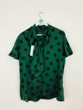 Load image into Gallery viewer, Zara Women’s High Neck Polka-Dot Blouse Top NWT | M | Green
