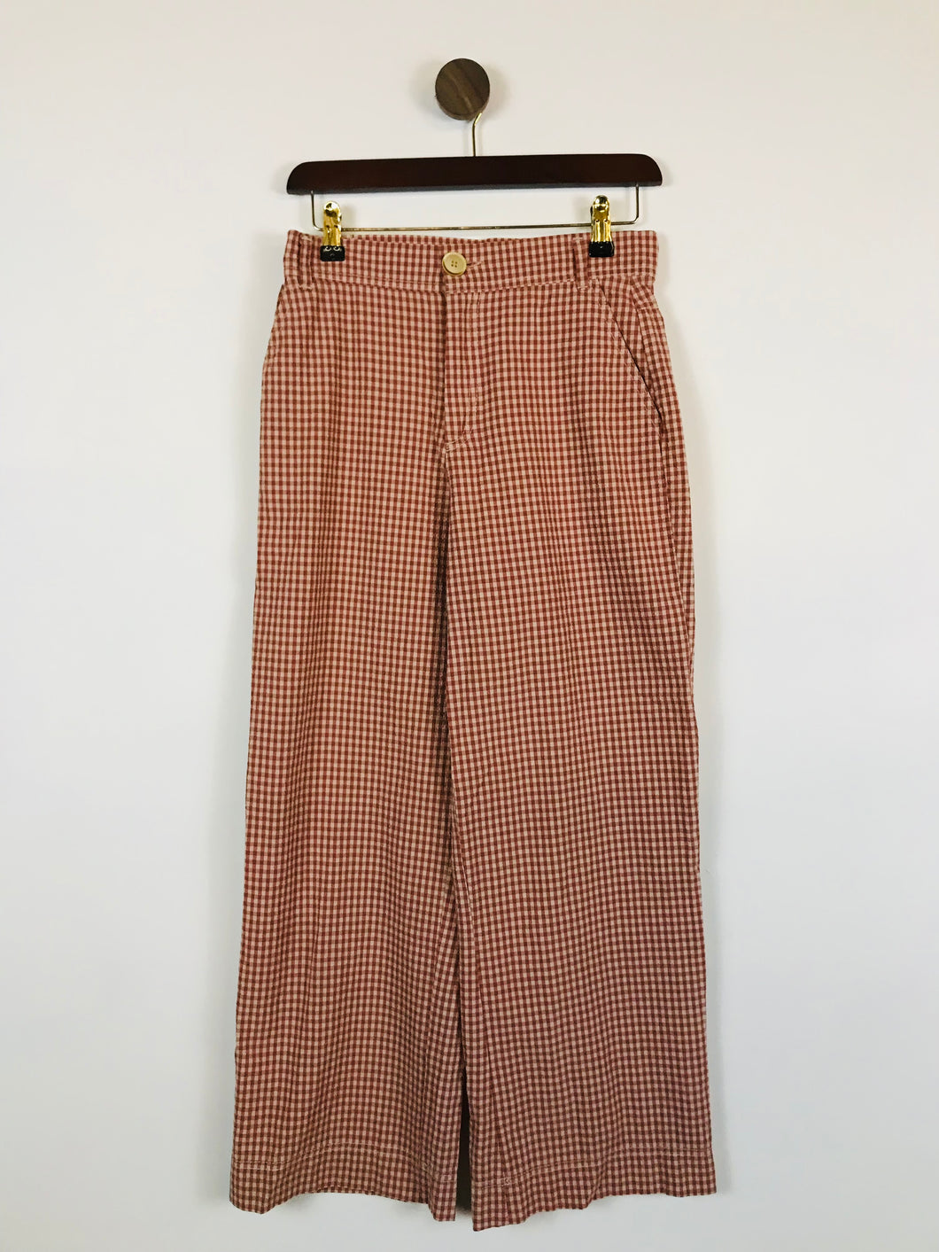 Zara Women's Gingham Wide Leg Trousers Culottes | S UK8 | Orange