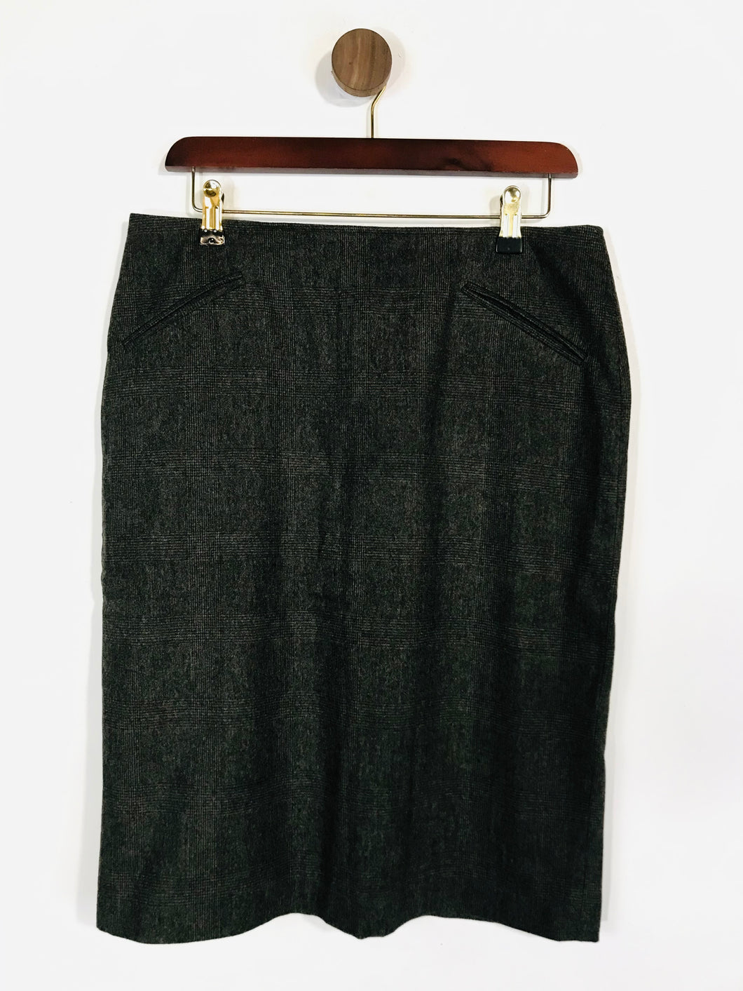 Jigsaw Women's Cashmere Check Gingham Pencil Skirt | UK12 | Grey