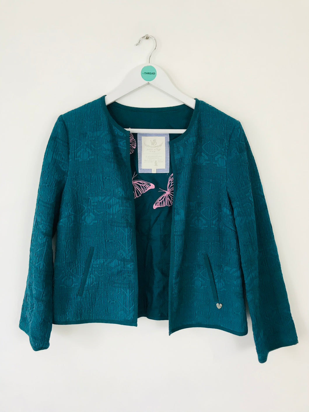 White Stuff Women’s Cropped Cardigan Blazer | UK12 | Turquoise Blue Green