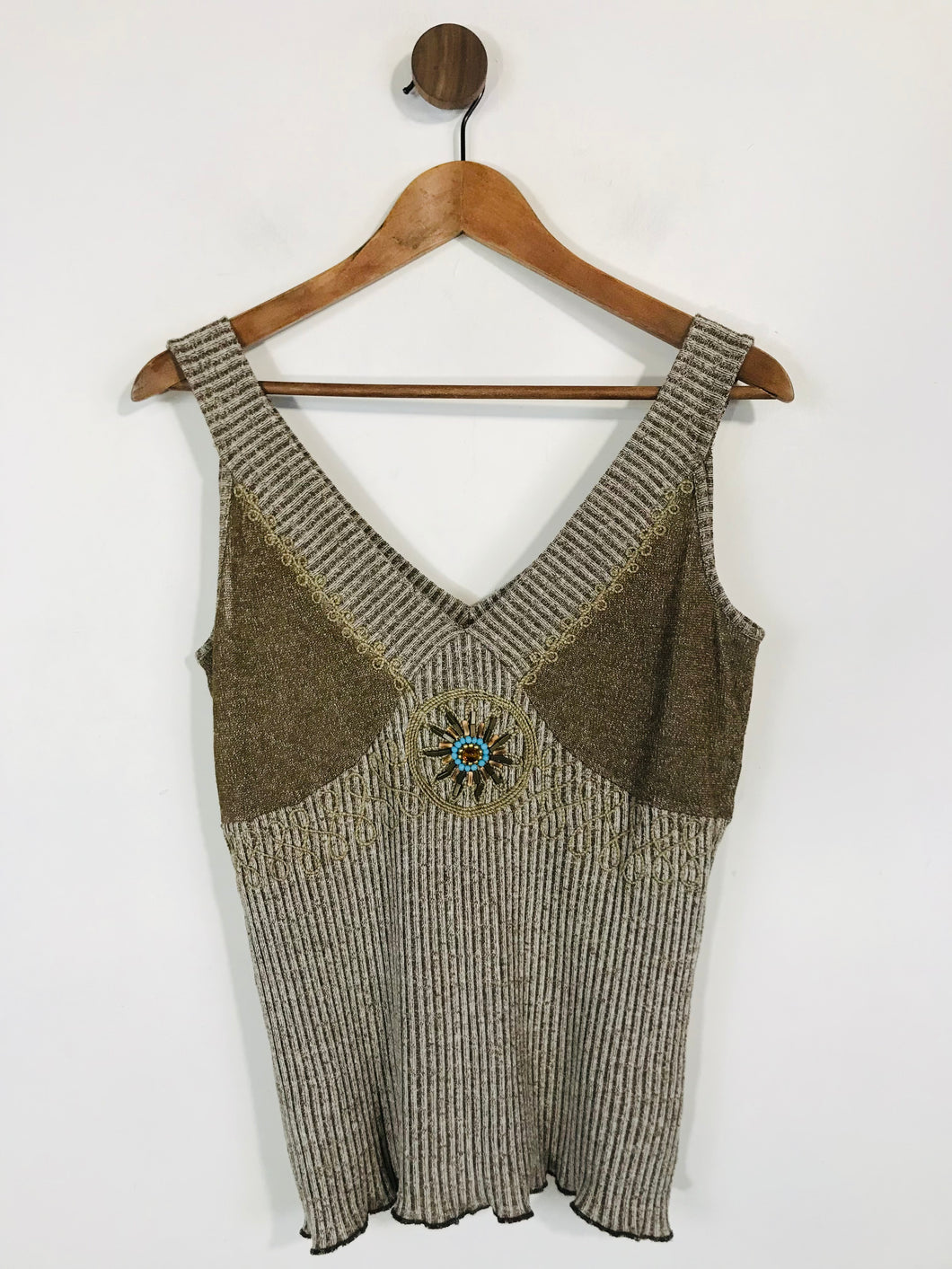 Sonia Fortuna Women's Embroidered Knit Tank Top | L UK14 | Brown