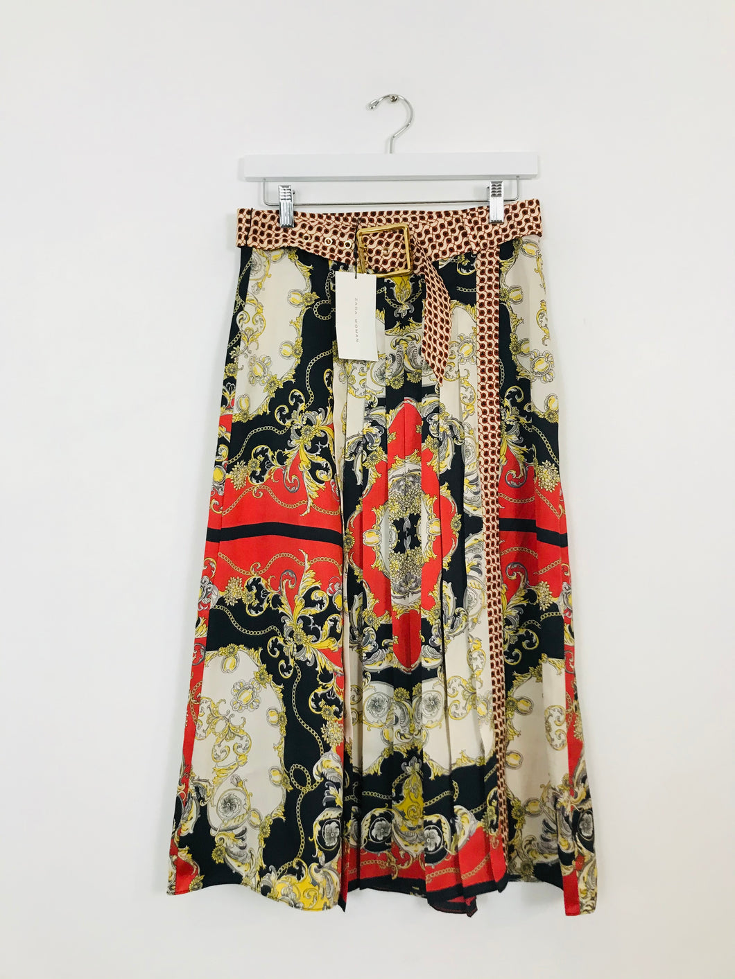 Zara Woman Women’s Pleated Belted Midi Skirt NWT | M UK12 | Multicoloured