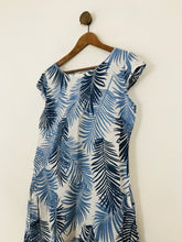 Load image into Gallery viewer, Lina Tomei Women&#39;s Linen Palm Print Shift Dress | L UK14 | Blue
