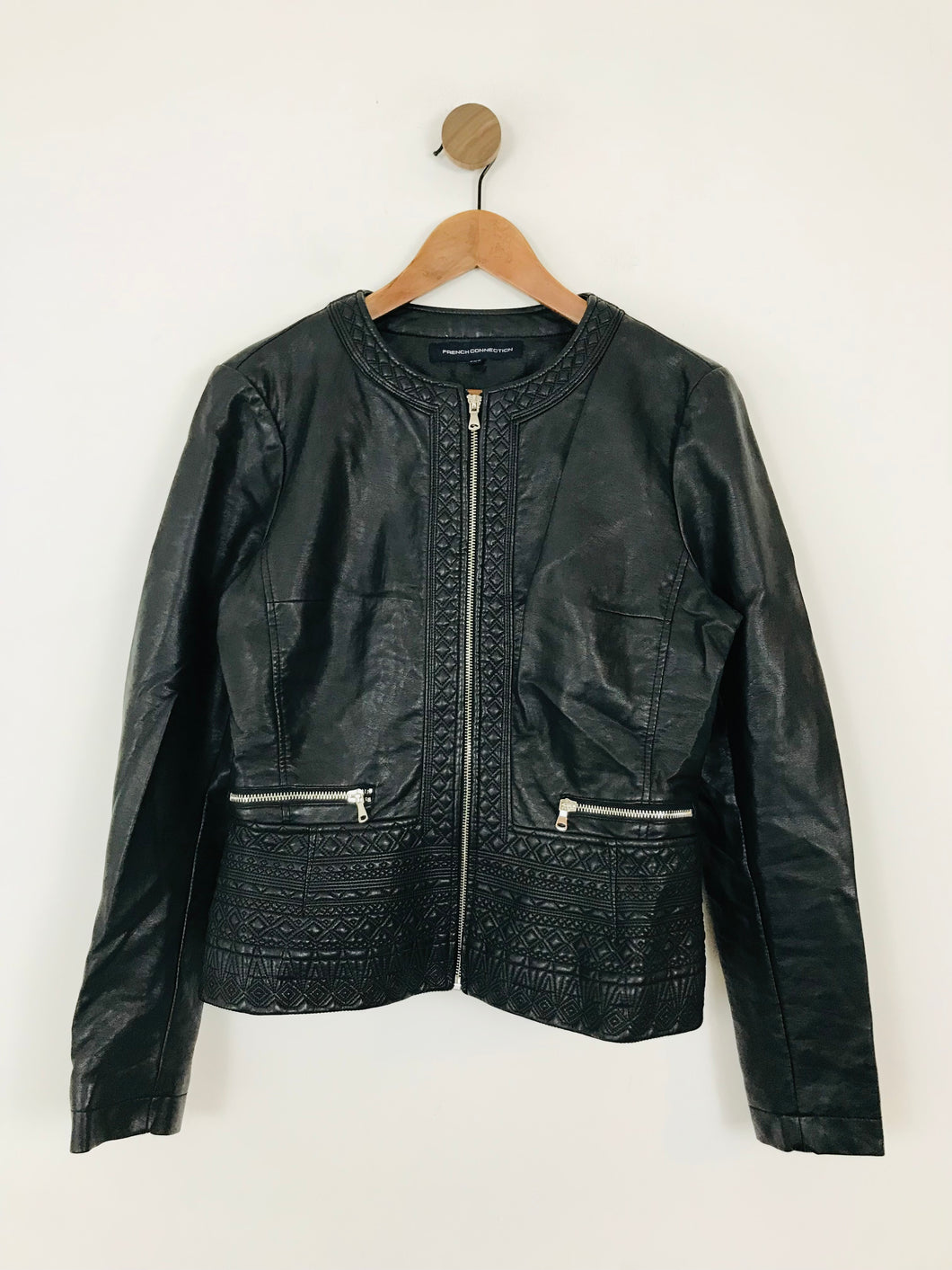 French Connection Women's Faux Leather Biker Jacket | UK14 | Black