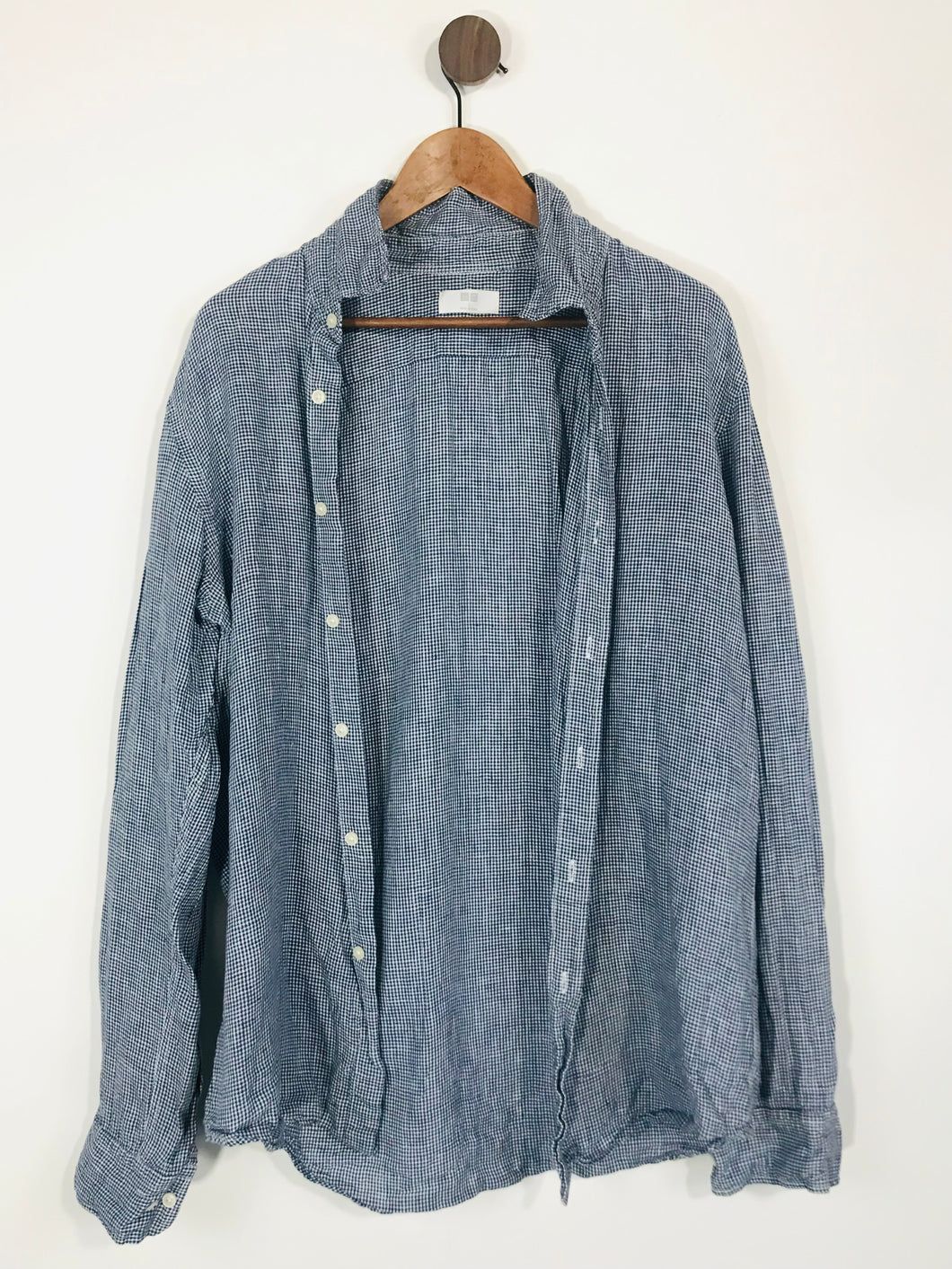 Uniqlo Men's Linen Check Button-Up Shirt | L | Blue