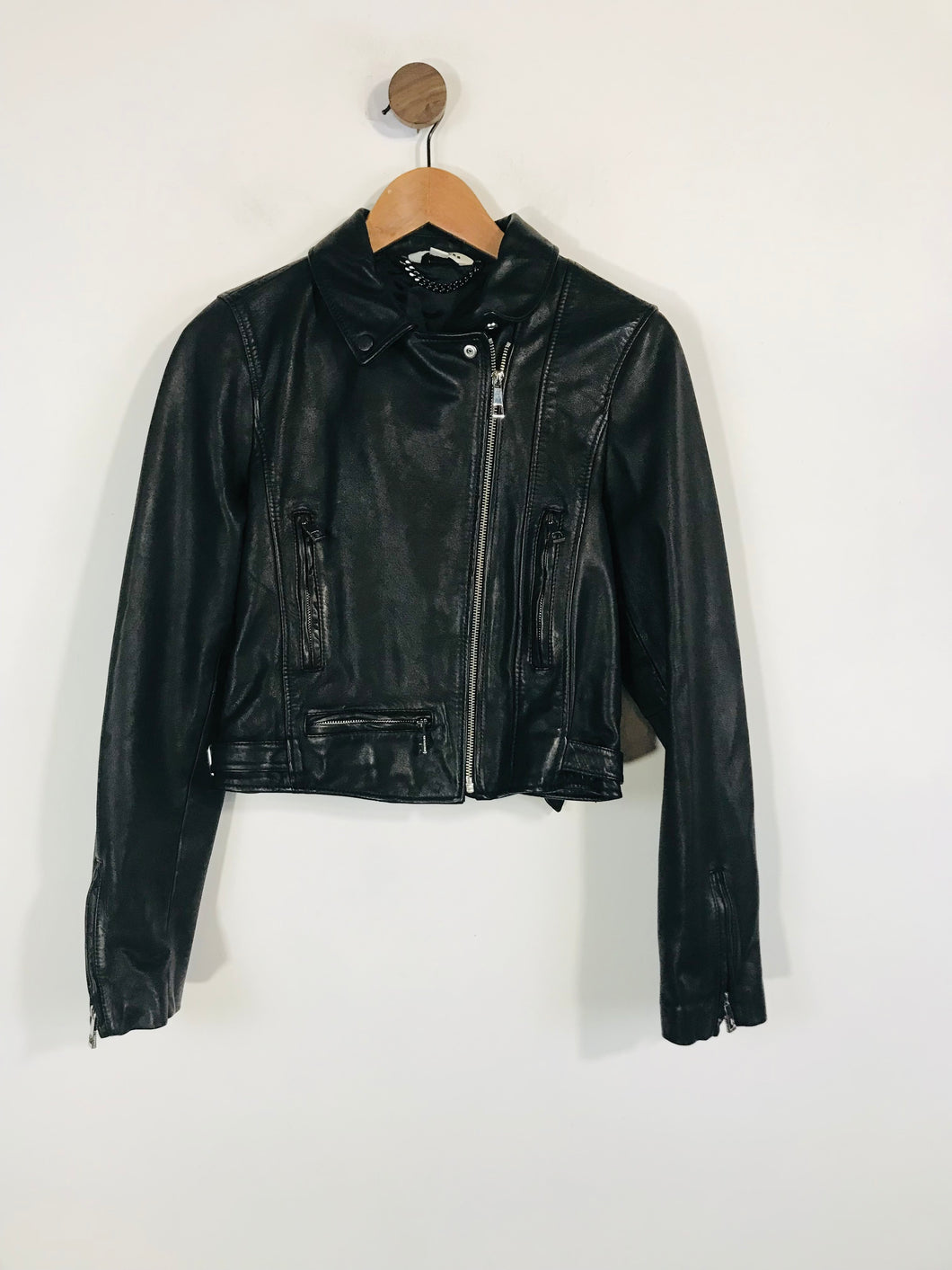 Whistles Women's Leather Crop Biker Jacket | UK10 | Black