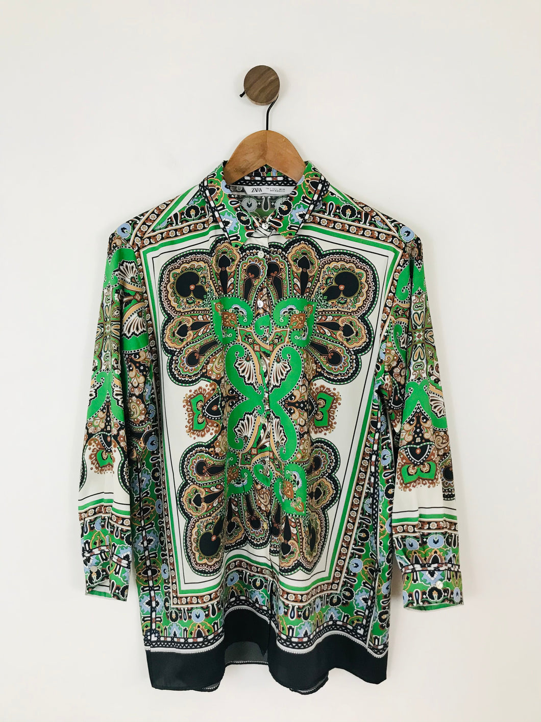 Zara Women’s Paisley Print Long Sleeve Shirt | L UK14 | Green