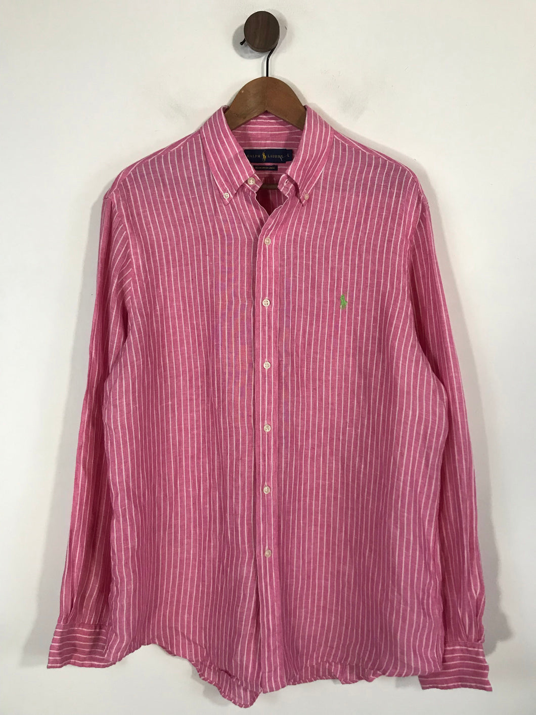 Ralph Lauren Men's Linen Striped Button-Up Shirt | L | Pink