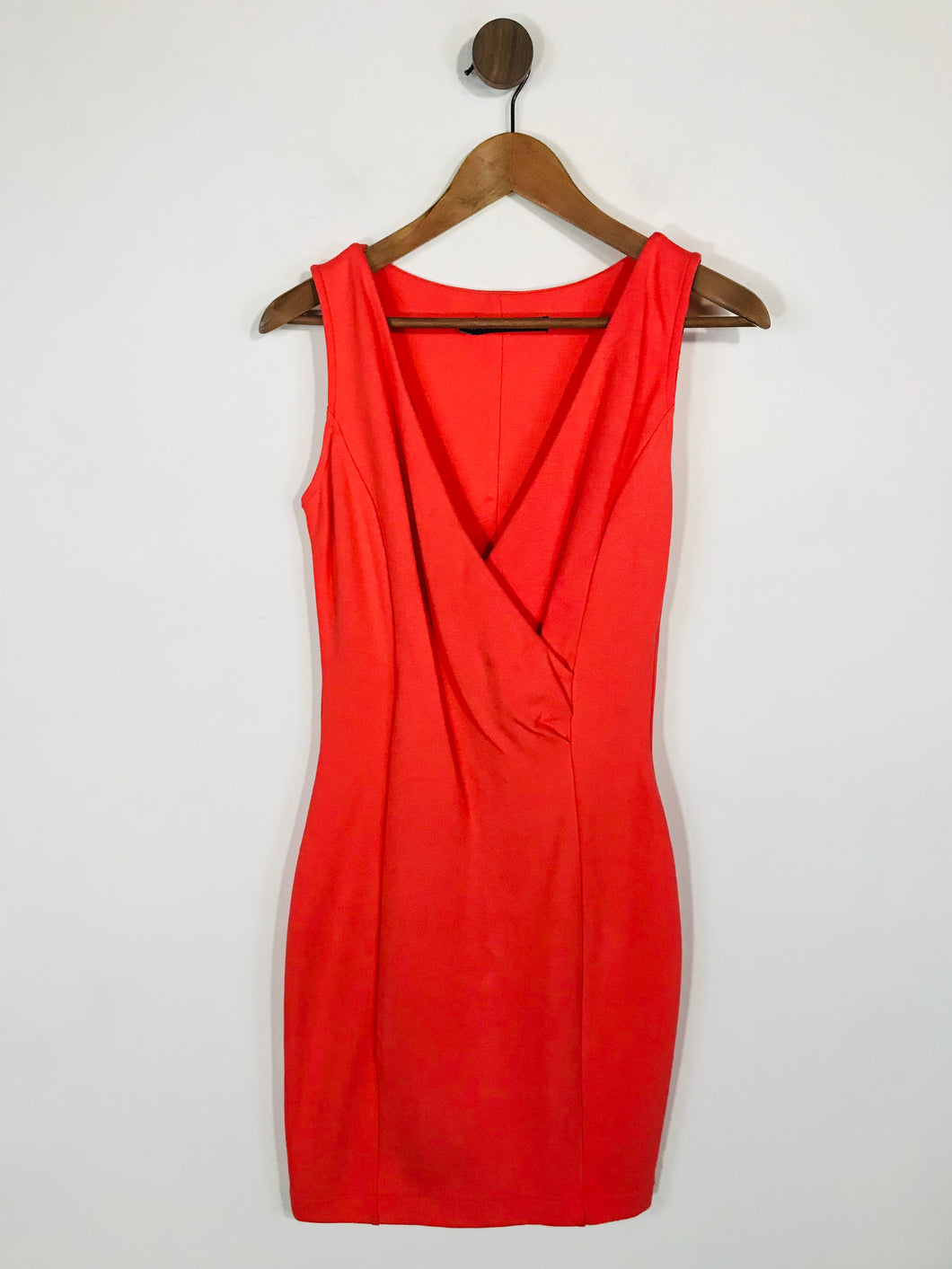 Zara Women's Ruched V Neck Sheath Dress | M UK10-12 | Orange
