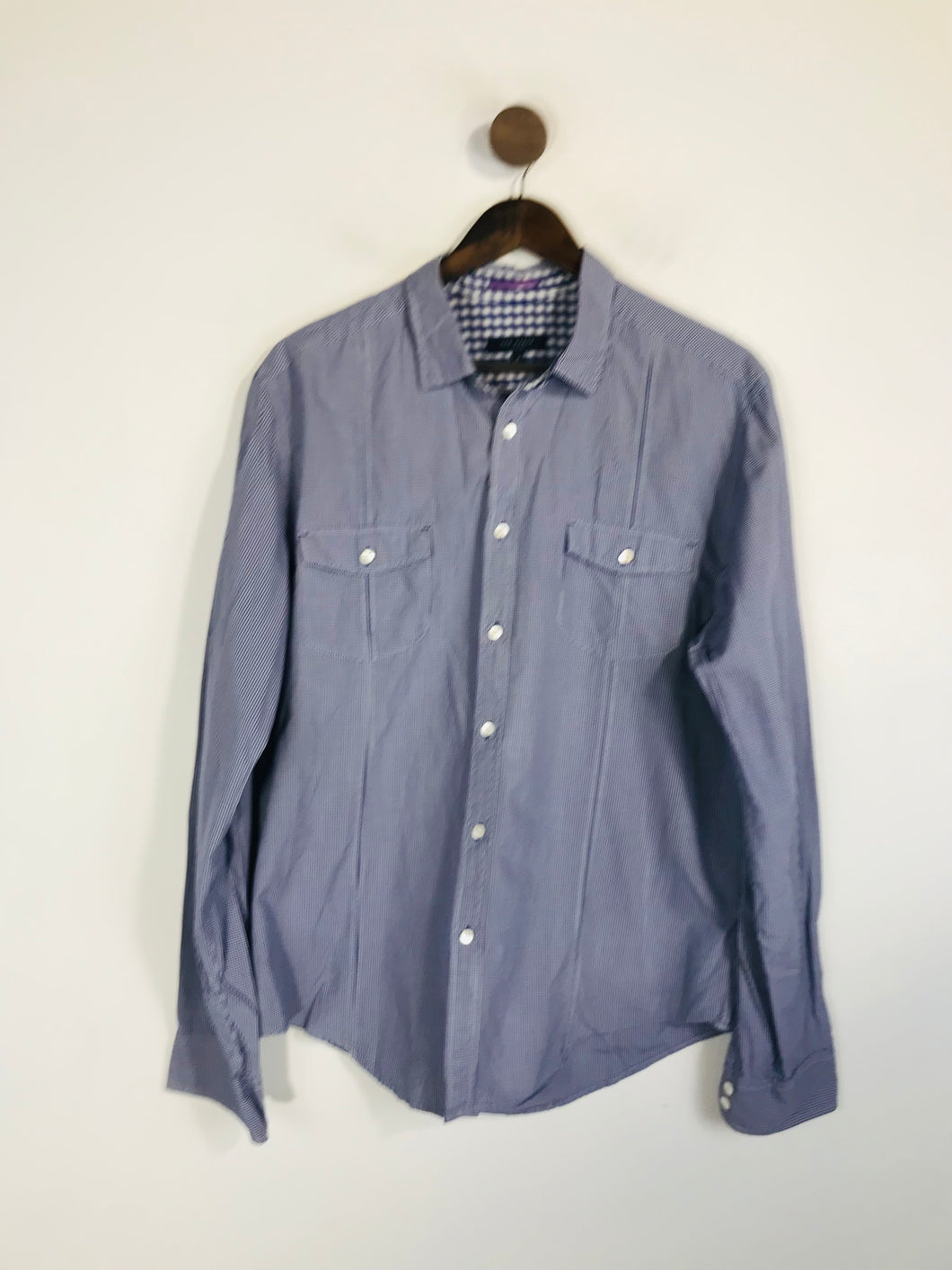 Ted Baker Men's Check Gingham Button-Up Shirt | 6 | Blue