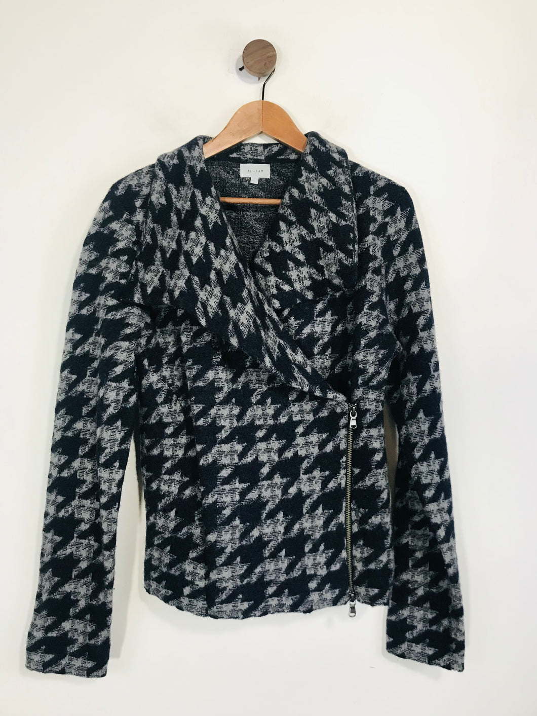 Jigsaw Women's Wool Houndstooth Blazer Jacket | L UK14 | Grey