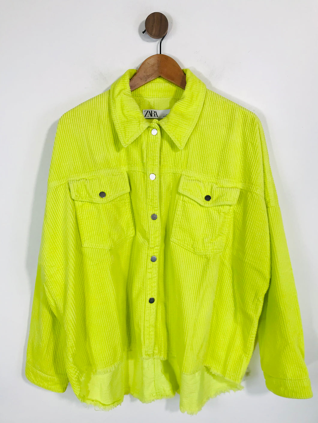 Zara Women's Corduroy Ribbed Denim Jacket | L UK14 | Green