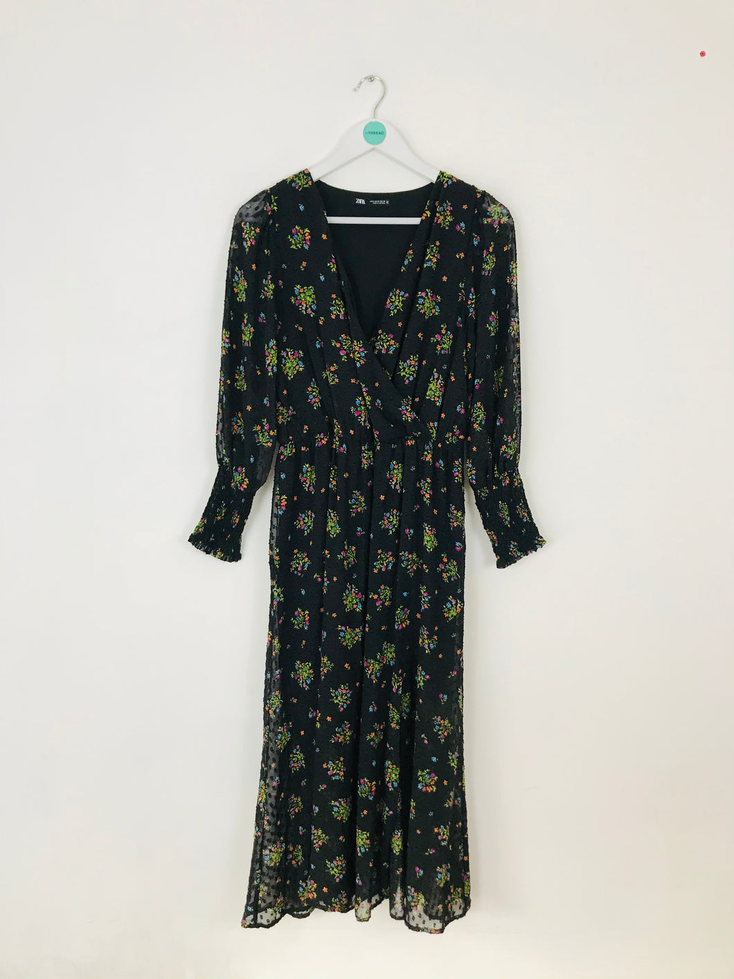 Zara Women’s Floral Long Sleeve Maxi Dress | M UK10-12 | Black