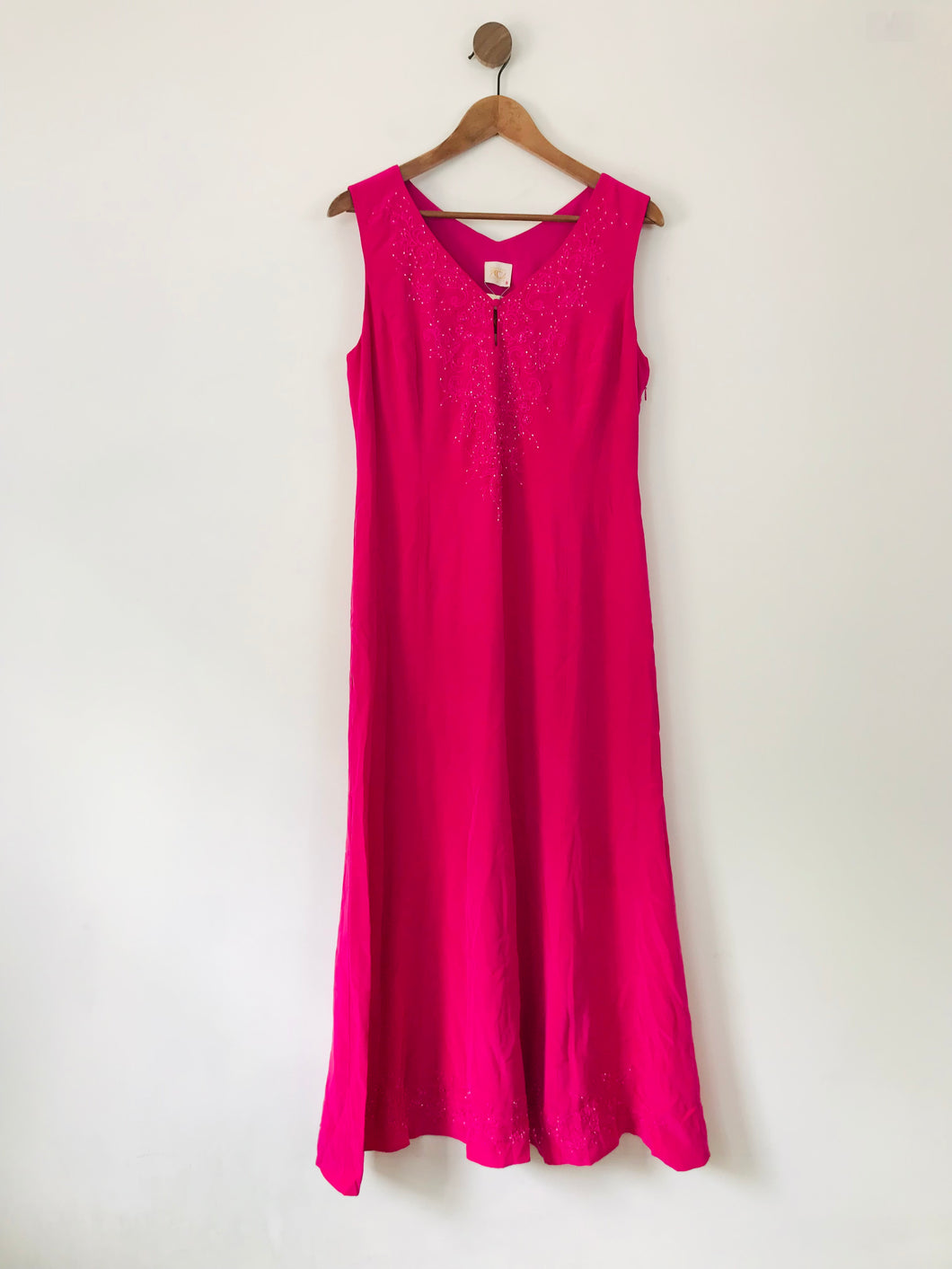 Country Casuals Women's Silk Embroidered Maxi Dress NWT | UK12 | Pink