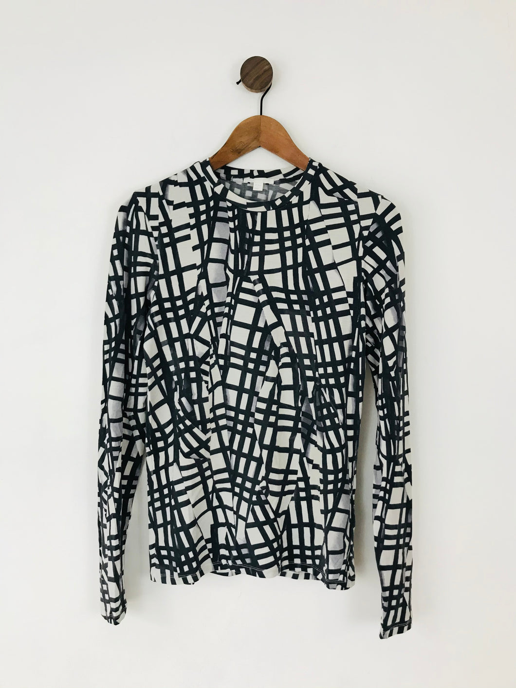 Cos Women’s Abstract Print Long Sleeve Tshirt | UK10-12 M | Black White