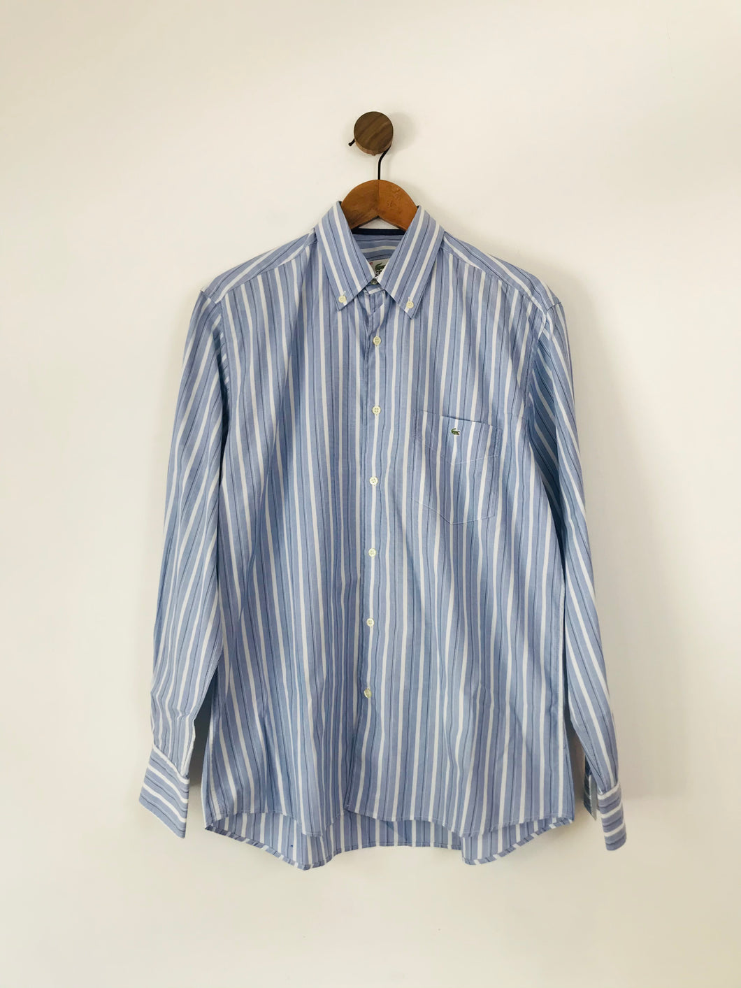 Lacoste Men's Striped Button-Up Shirt | 40 | Blue