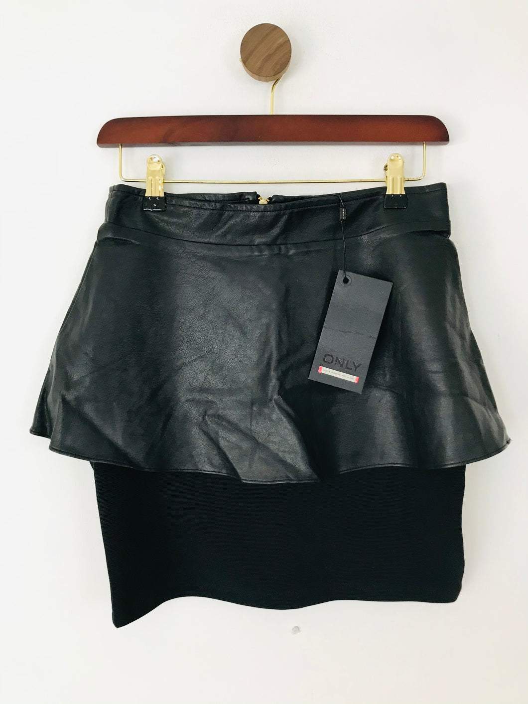 Only Women's Leather Ruffle Peplum Mini Skirt | UK8 | Black