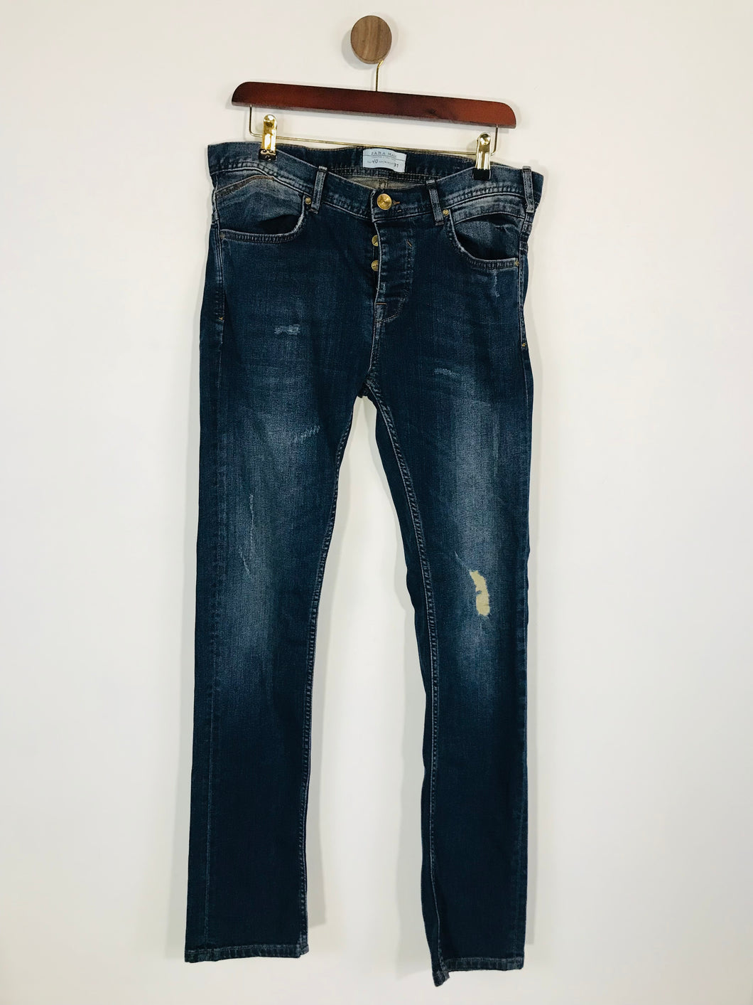 Zara Man Men's Cotton Ripped washed Slim Jeans | EU40 | Blue