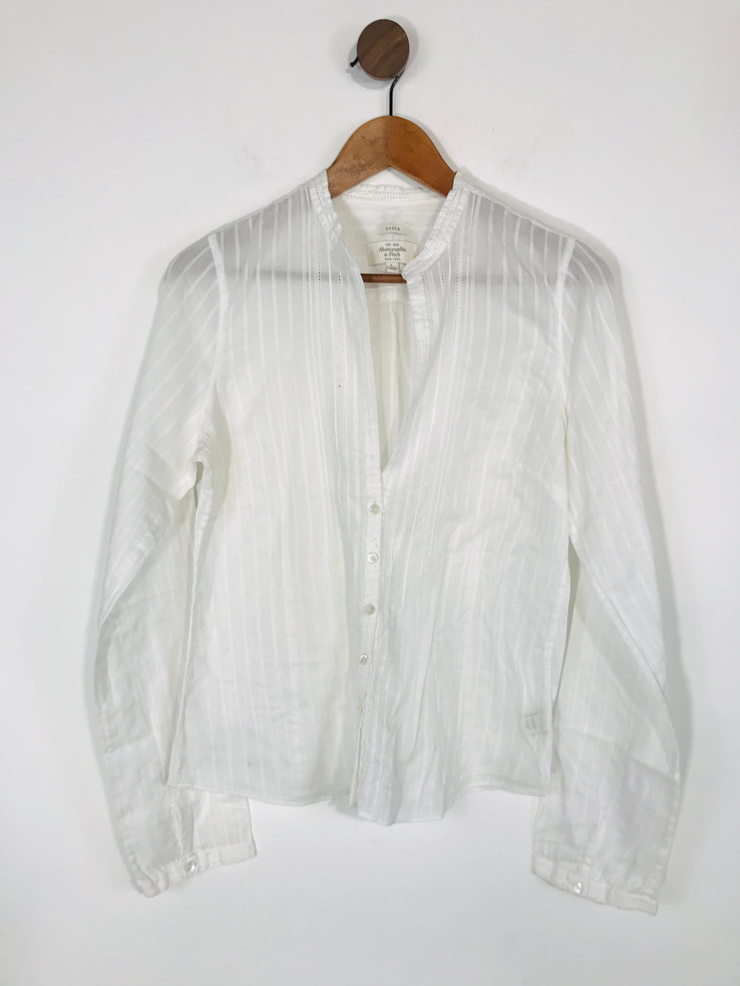 Abercrombie & Fitch Women's Sheer Collarless Button-Up Shirt | L UK14 | White