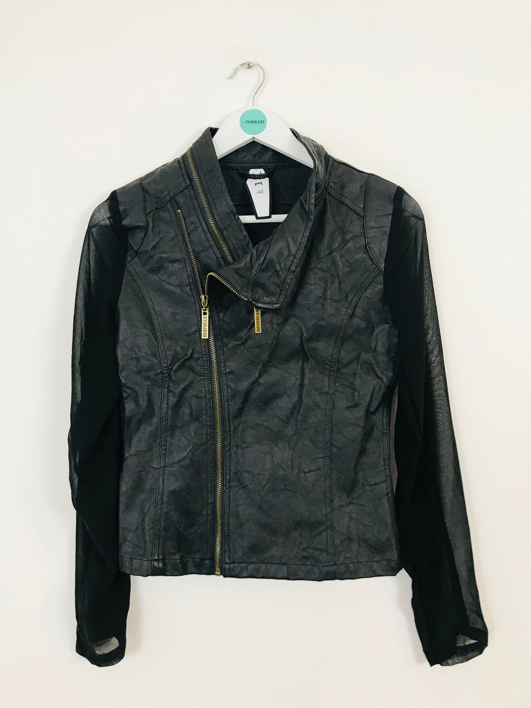 Drop Dead Women’s Faux Leather Mesh Biker Jacket | S | Black