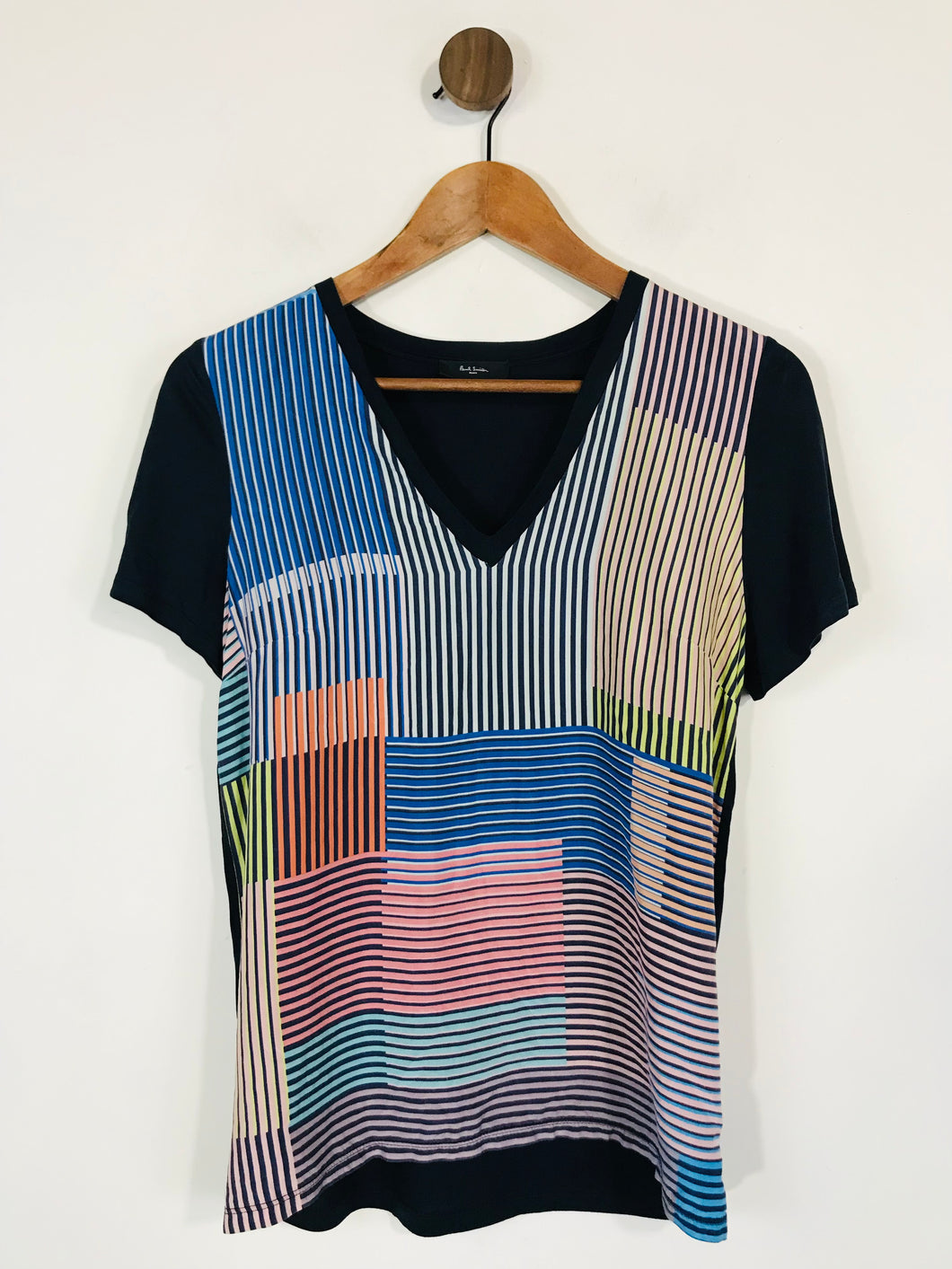 Paul Smith Women's Silk Striped T-Shirt | S UK8 | Blue
