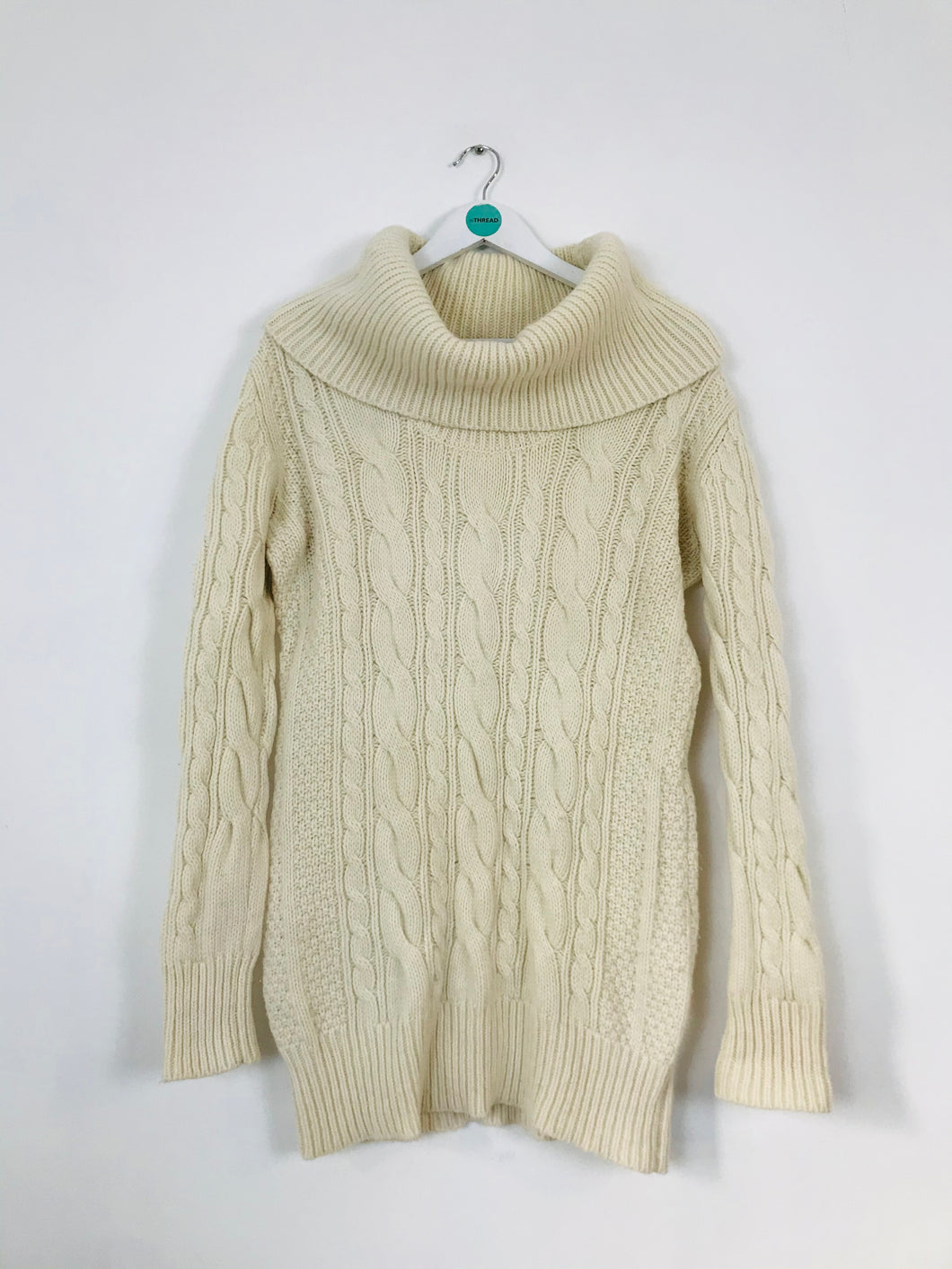 L.K.Bennett Women’s Wool Roll Neck Cable Knit Jumper | L UK14 | Beige