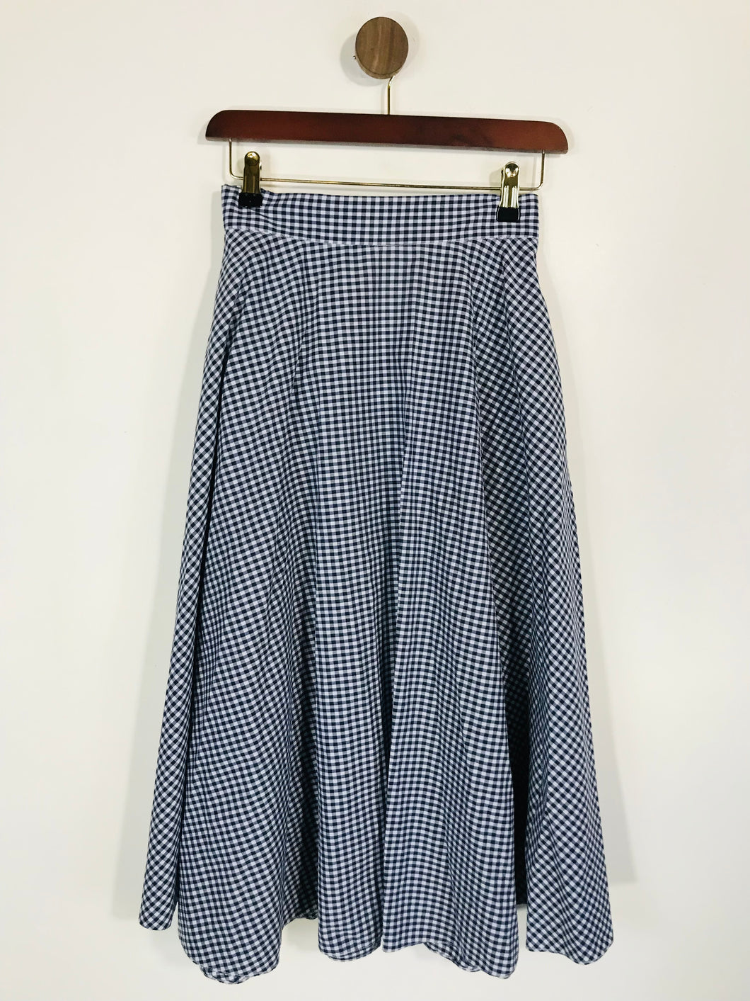 Uniqlo Women's Check Gingham A-Line Midi Skirt | S UK8 | Blue