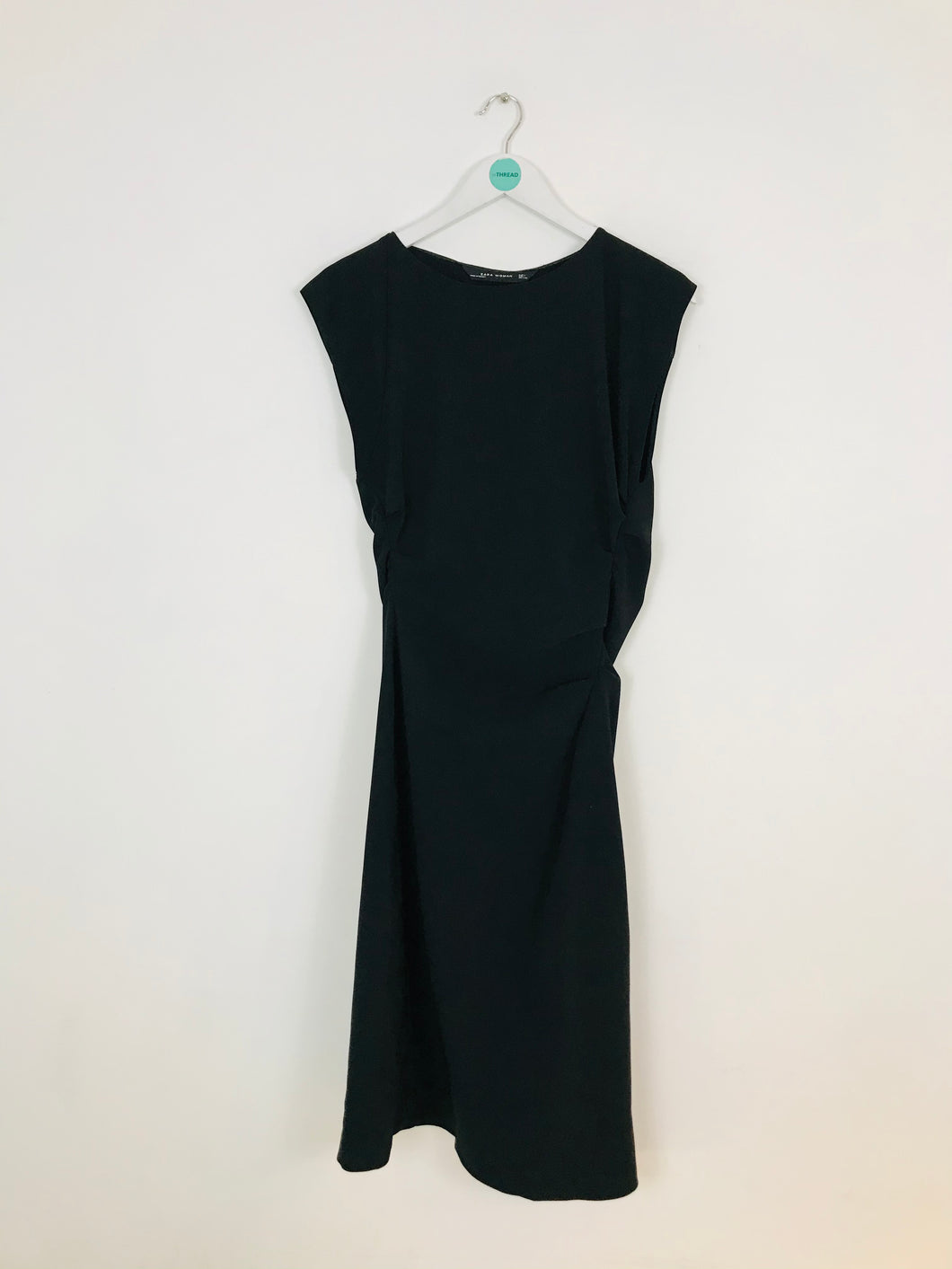 Zara Women’s Ruched Panels Aline Midi Dress | L UK14-16 | Black