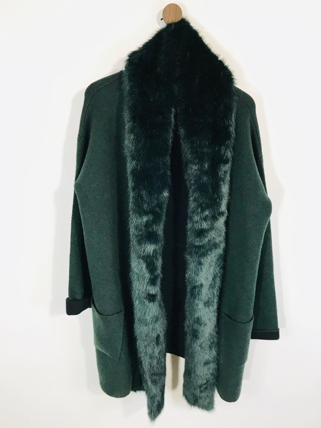 French Connection Women's Faux Fur Hooded Overcoat Coat | M UK10-12 | Green
