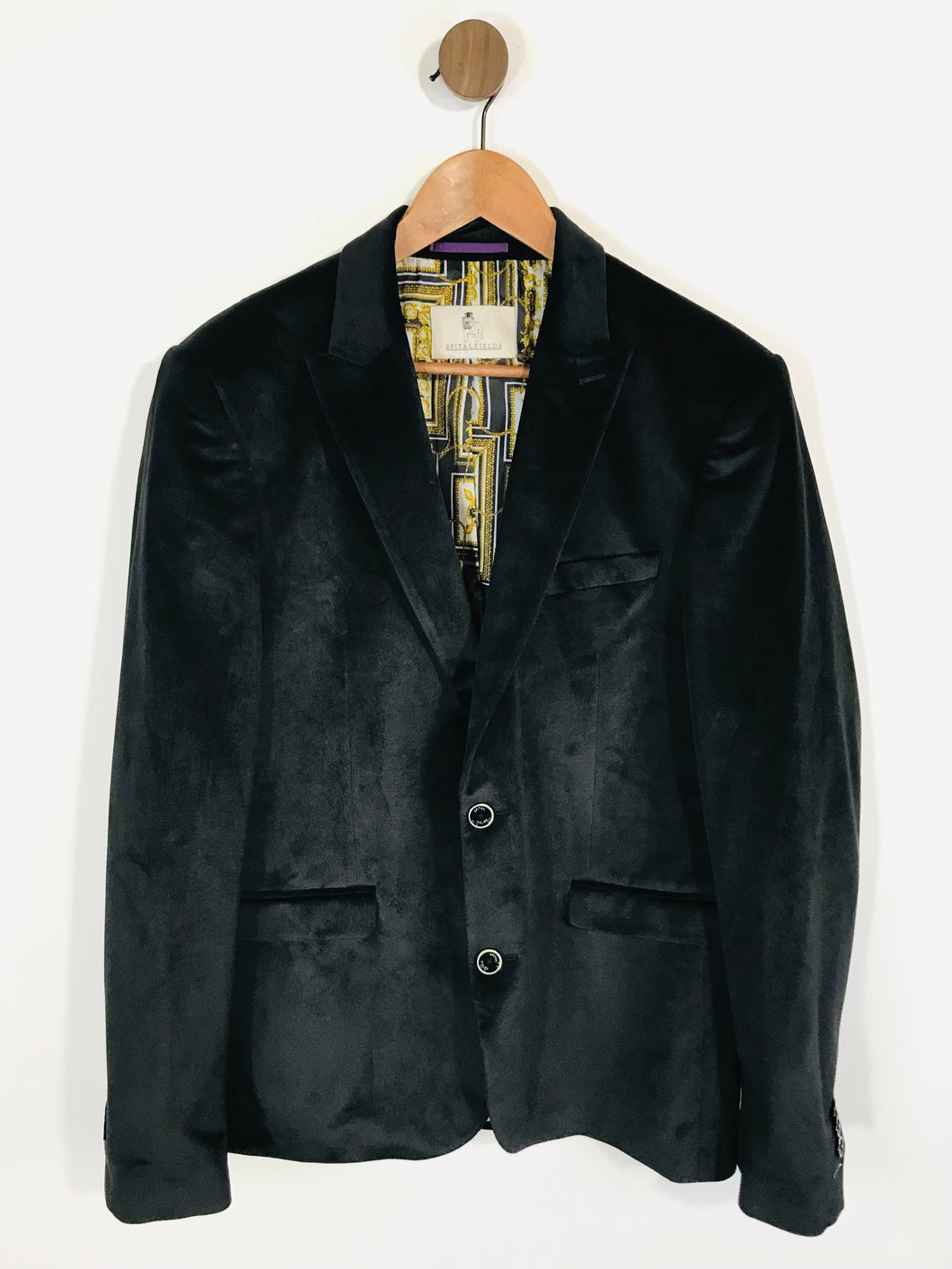 Spitalfields Men's Velvet Smart Suit Jacket | 42 XL | Black