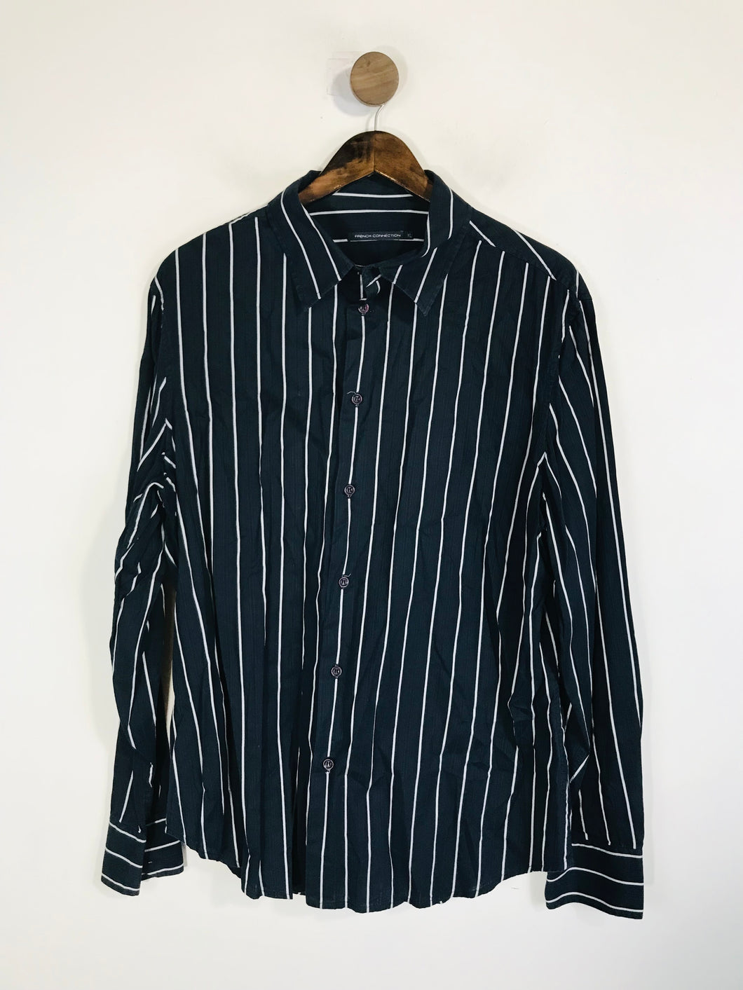 French Connection Men's Cotton Striped Button-Up Shirt | XL | Blue