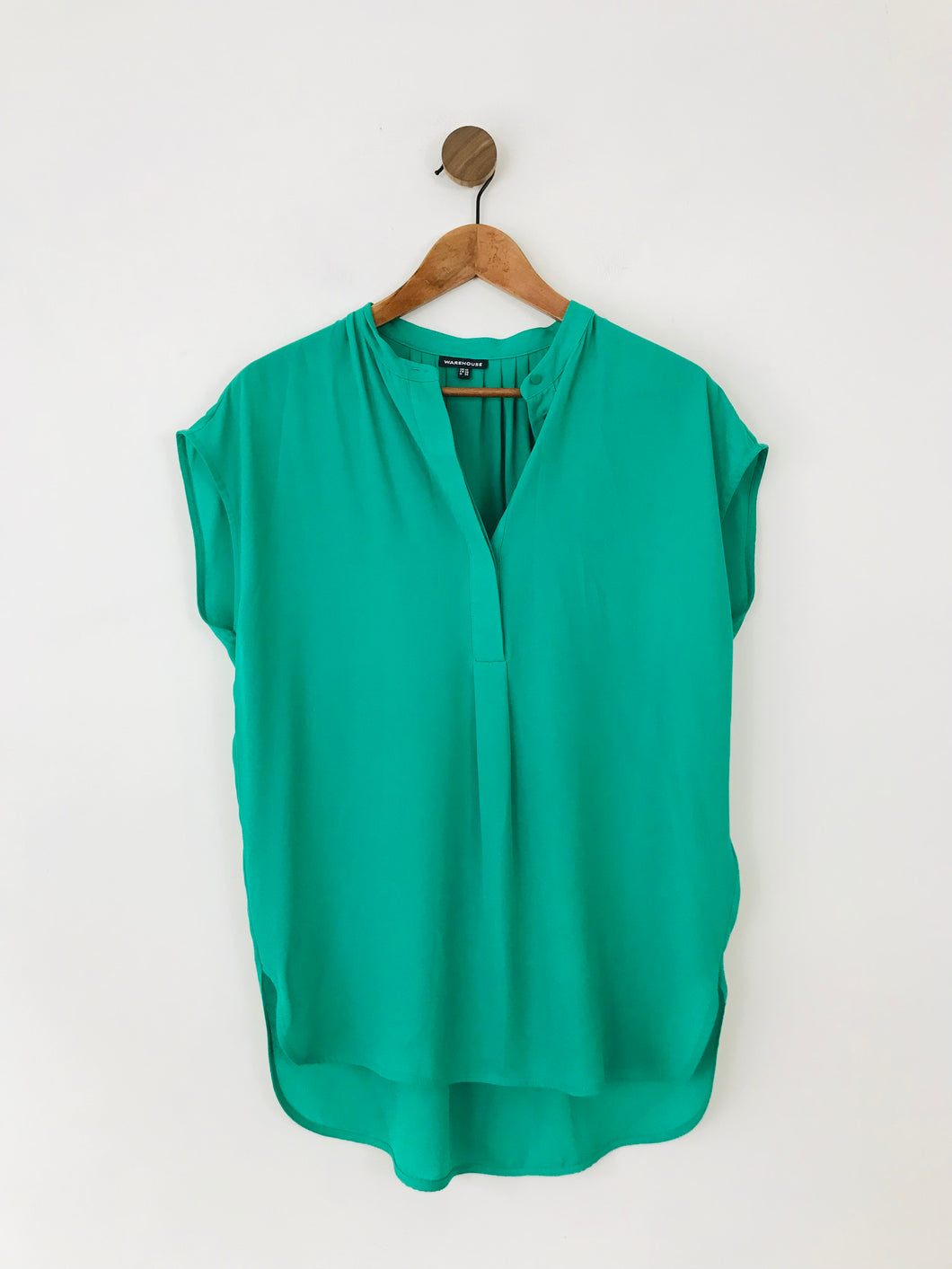 Warehouse Women's Collarless Short Sleeve Blouse  | UK10 | Green