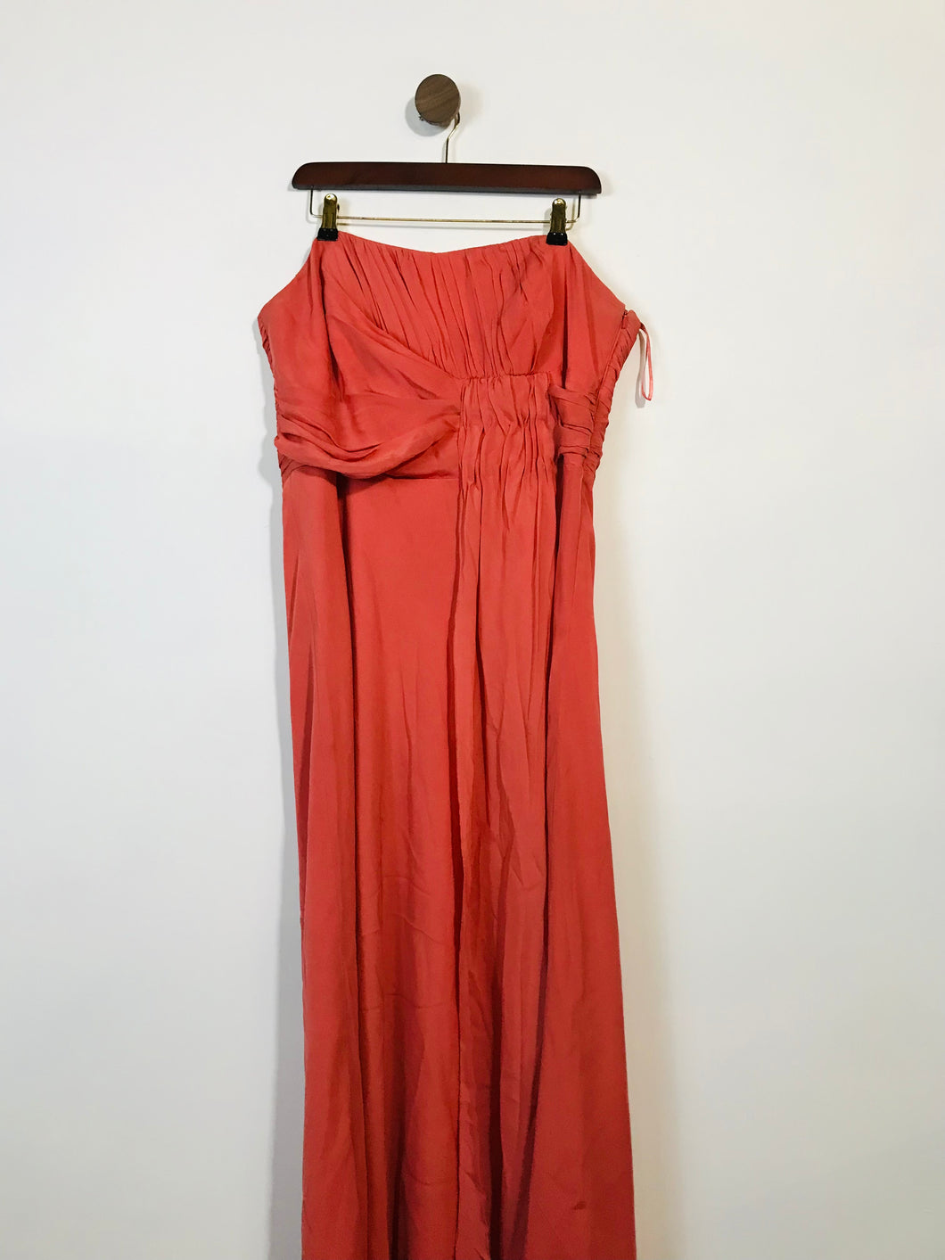 Monsoon Women's Silk Strapless Draped Maxi Dress | UK18 | Orange