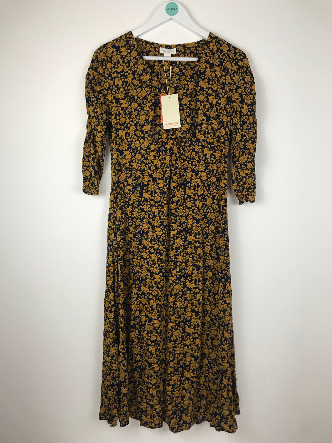 Monsoon Womens Midi Floral Shift Dress NWT | UK10 | Mustard and Navy