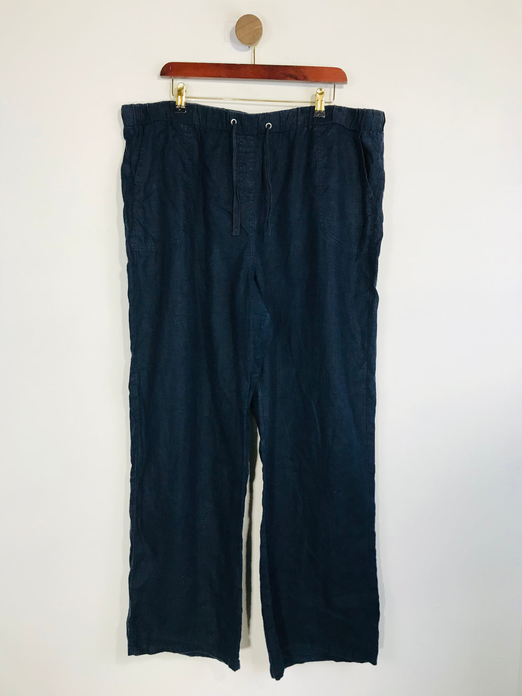 Marks and Spencer Women's Linen Wide Leg Casual Trousers | UK20 | Blue