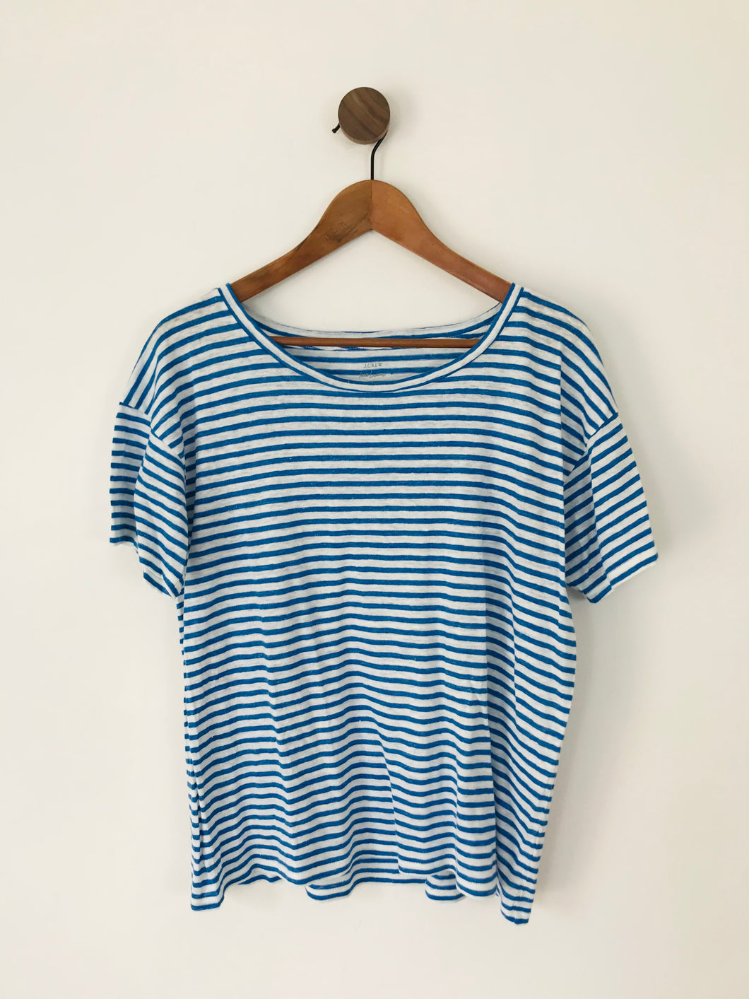 J.Crew Women’s 100% Linen Stripe T-Shirt Top | L UK14-16 | Blue
